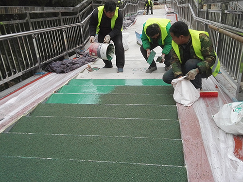 20180103济南市林家庄过节天桥陶瓷颗粒防滑路面工程